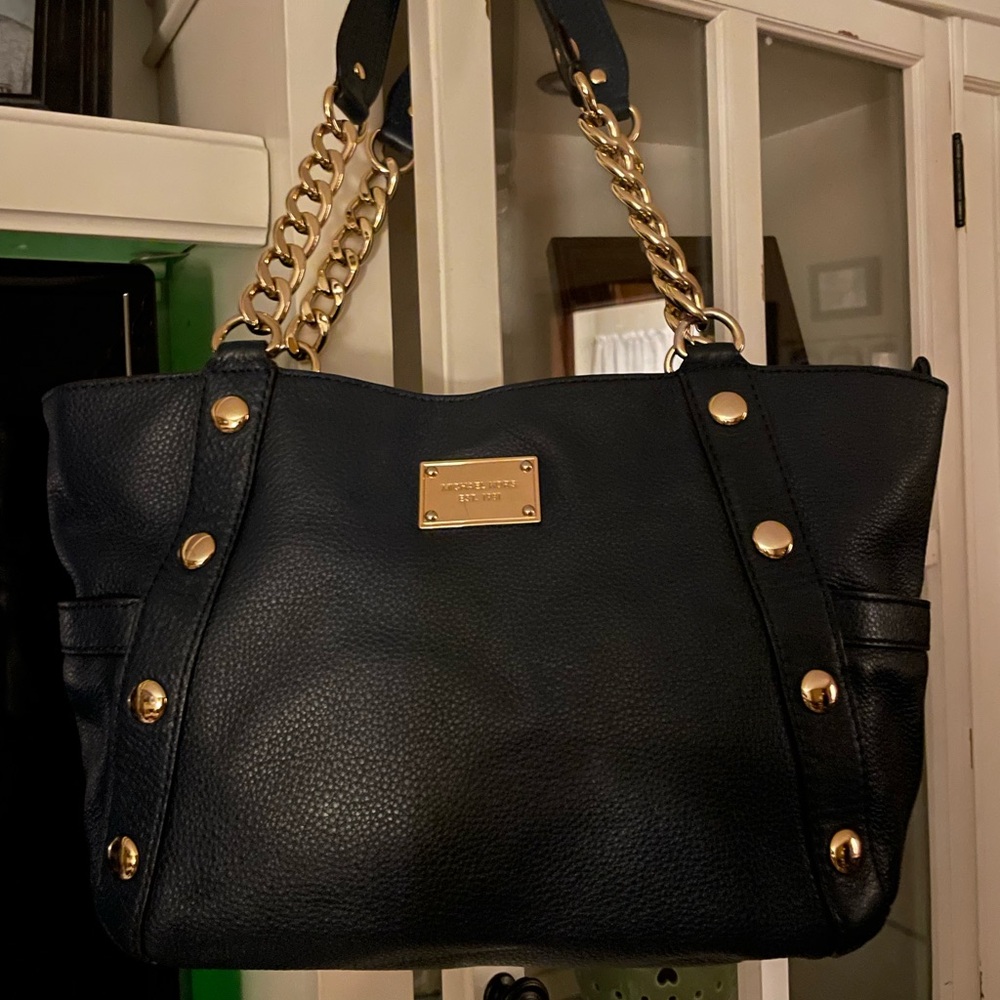 Michael Kors Delancy Tote Satchel Shoulder bag Studded Navy Blue Leather Vintage